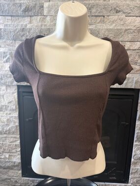 Urban Outfitters Chocolate Brown Square Neck Ribbed Crop Top